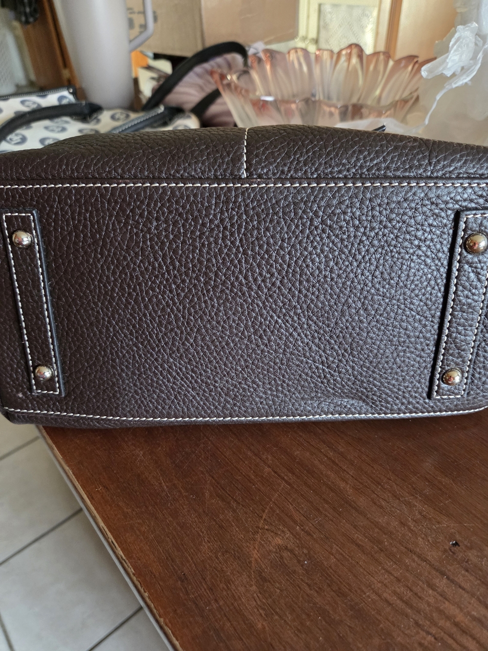 Dooney & Bourke Pebble Leather Satchel Bag in Dark Brown - Picture 10 of 10